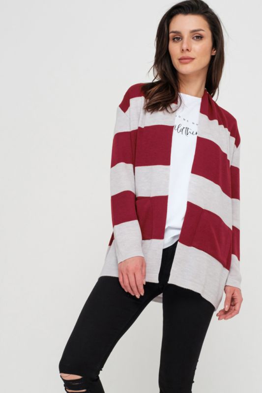 Straight striped knitted cardigan in burgundy