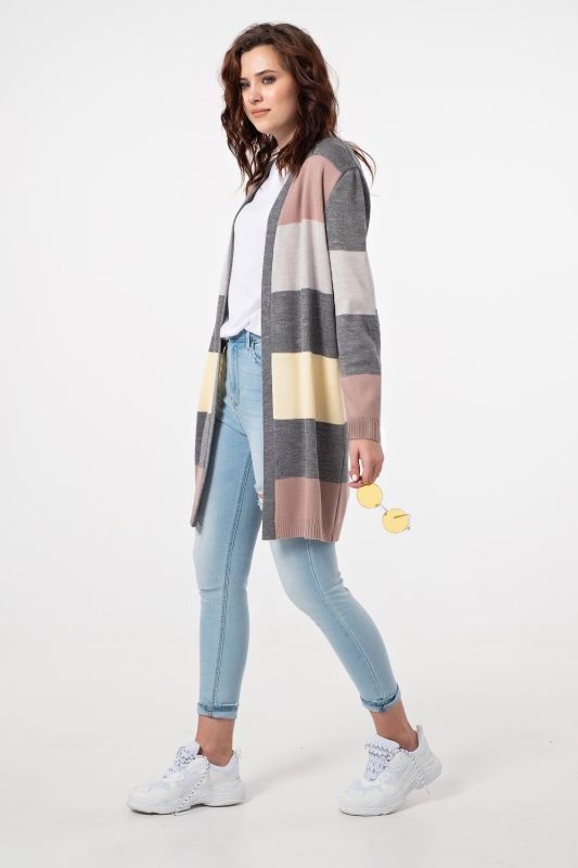 Cardigan knitted long striped cardigan gray