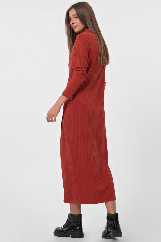 Terracotta flared midi dress with slit on the leg