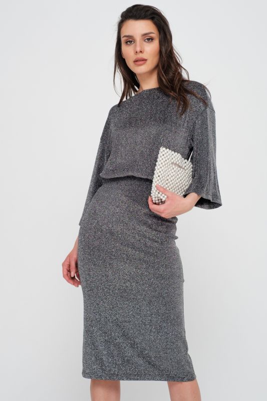 Black shiny textured knit dress