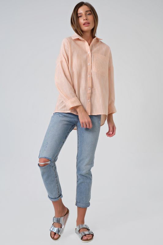 Striped Cotton Summer Oversize Shirt on Peach