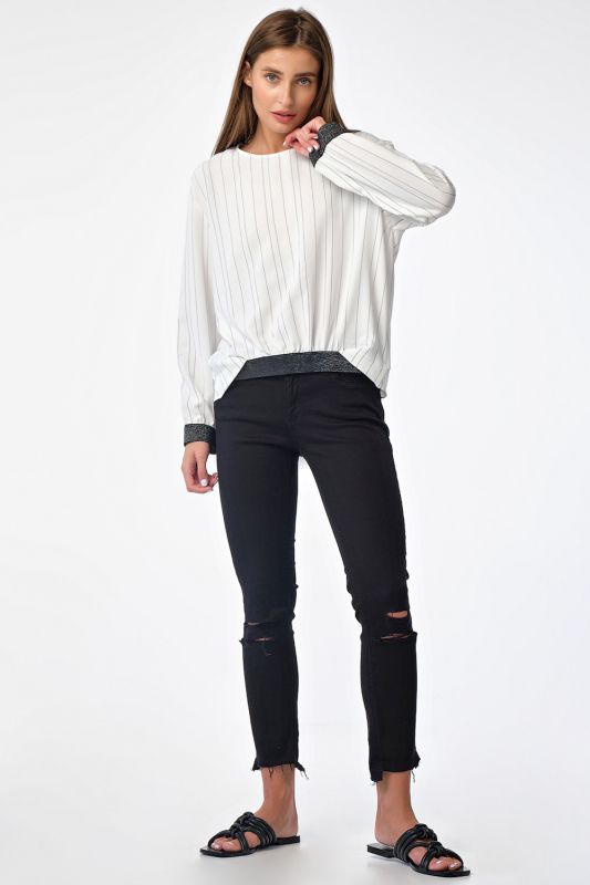 Long sleeve loose blouse with stripes on white