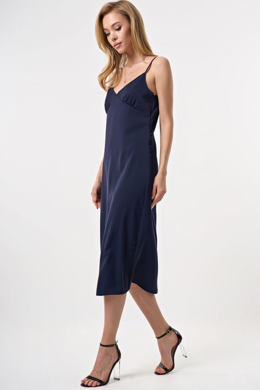 Thin-strapped combination dress in dark blue