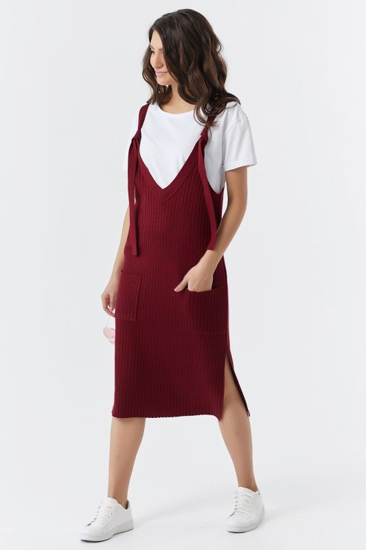 Warm knitted midi bordeaux sundress