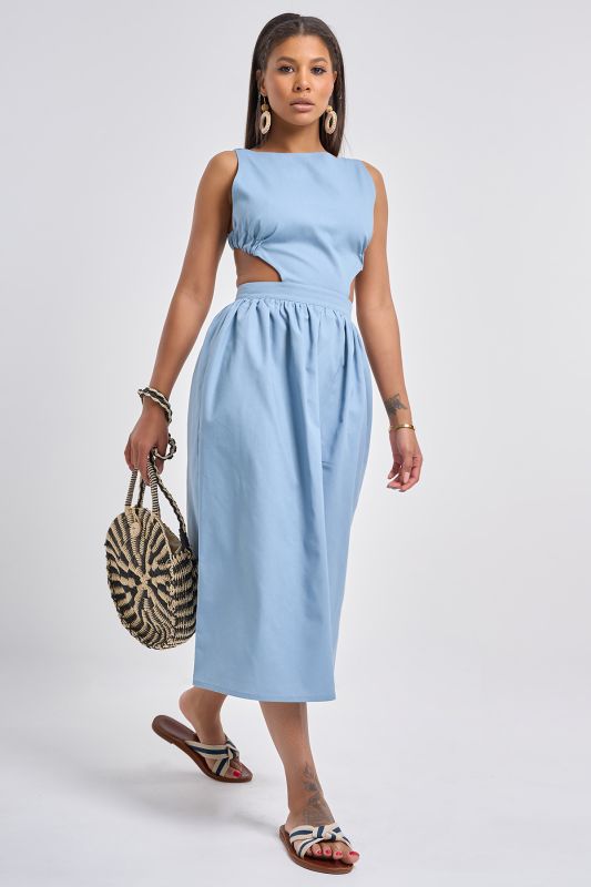 Grey-blue linen sundress with slits