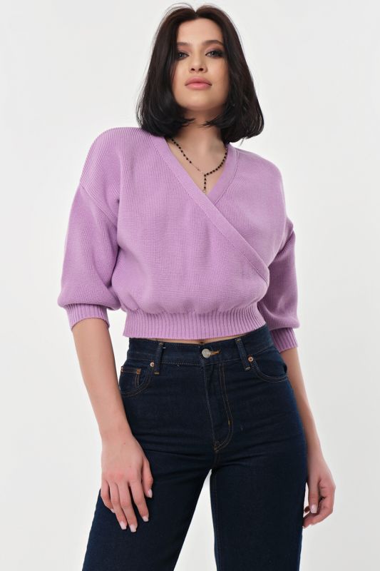 Short cotton sweater in lilac color