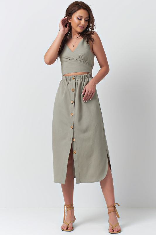 Khaki Cotton Dress with Cut-Off Waist