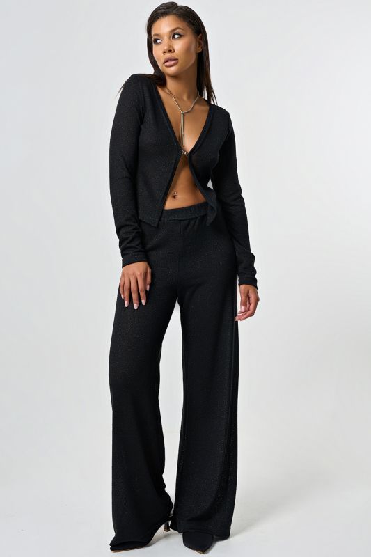 Wide pants made of openwork knit with lurex black