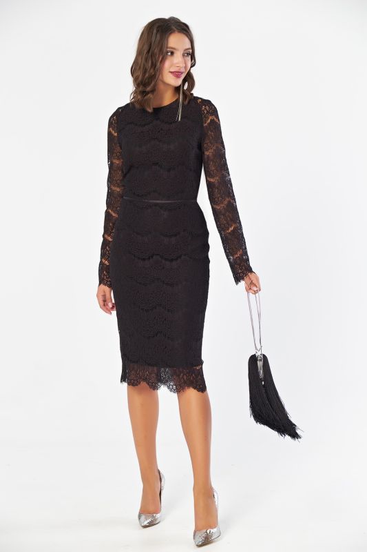 Black fitted lace midi dress