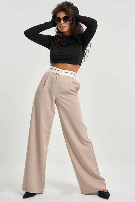 Pants with corsage belt of suit fabric beige