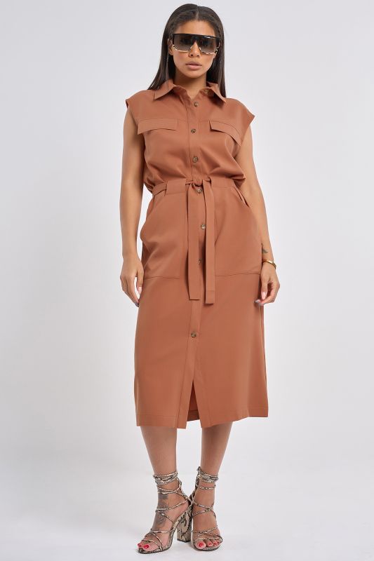 Terracotta straight silhouette safari dress