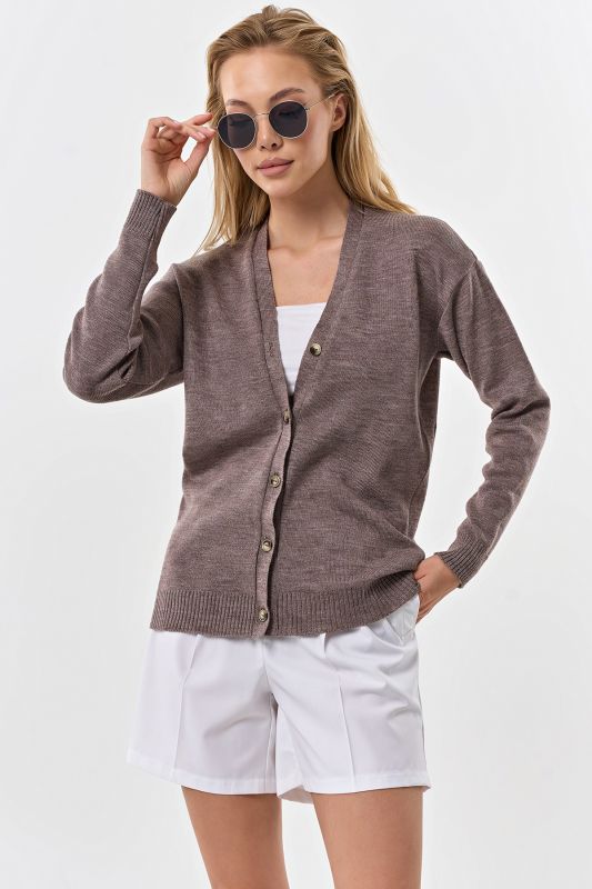 Cardigan made of semi wool yarn with buttons melange dark beige