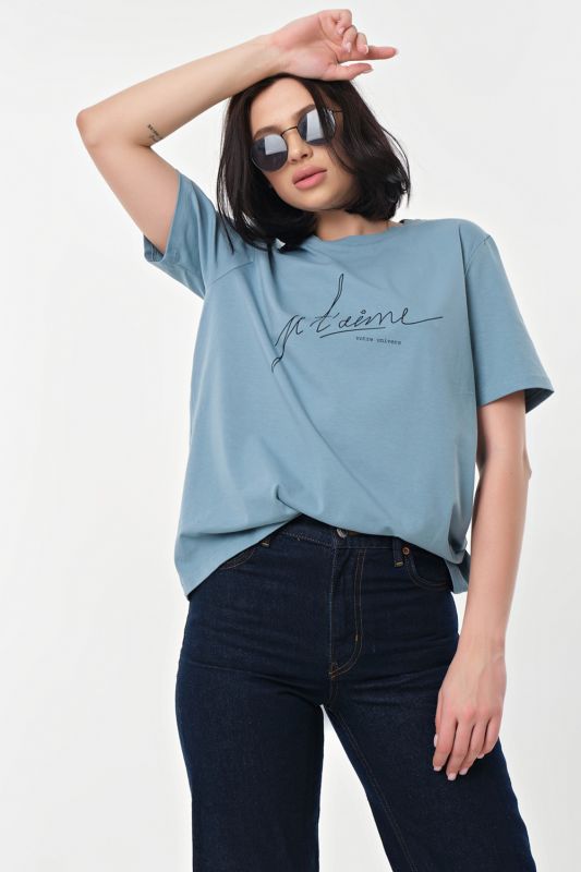 Cotton blue smock print T-shirt