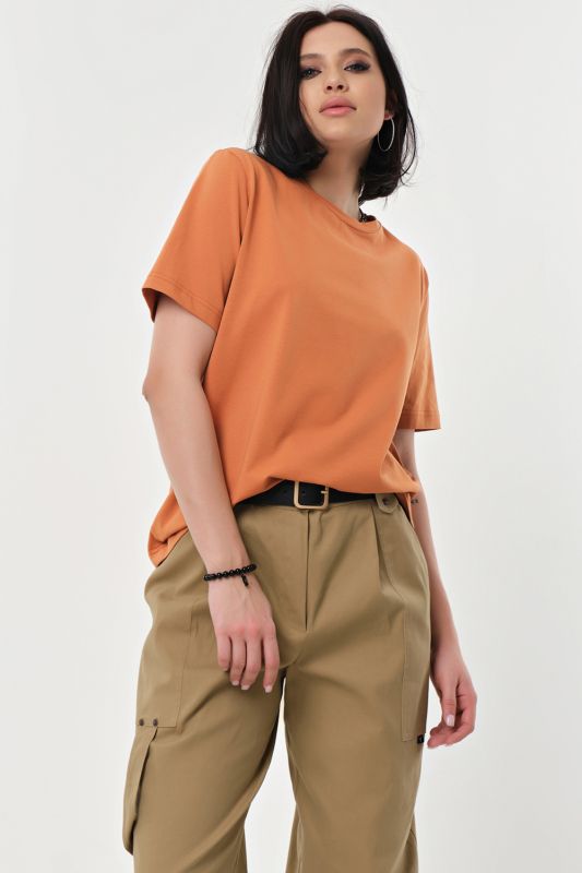 Spicy pumpkin cotton straight silhouette T-shirt