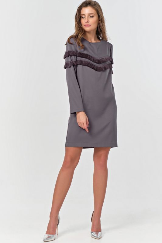 Straight dress with fringe gray