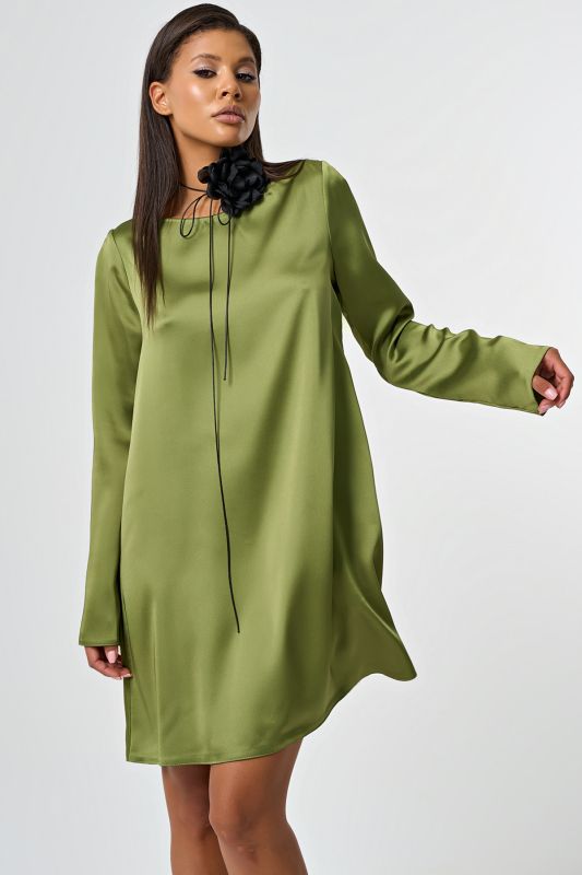 Olive satin sleeve dress