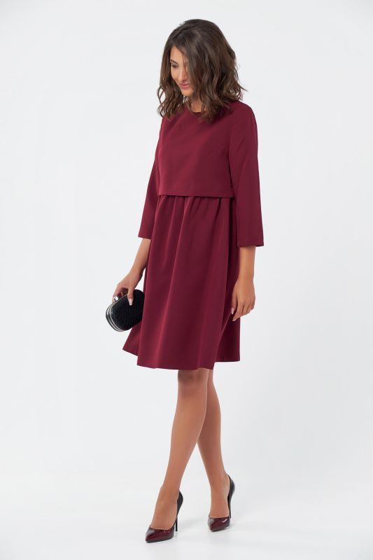 Casual loose dress with v-neck, wine