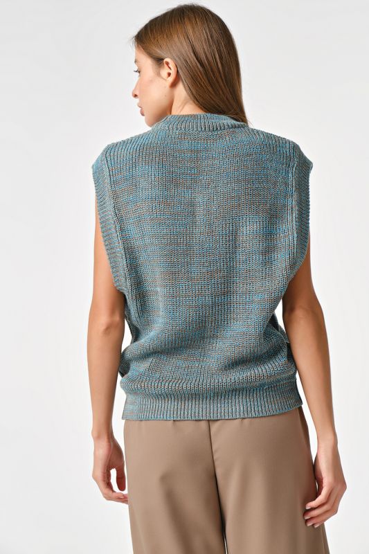 Oversize knitted vest in turquoise-brown melange