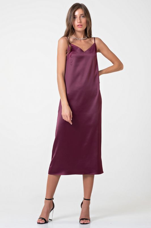 Lingerie-style midi combination dress in berry color