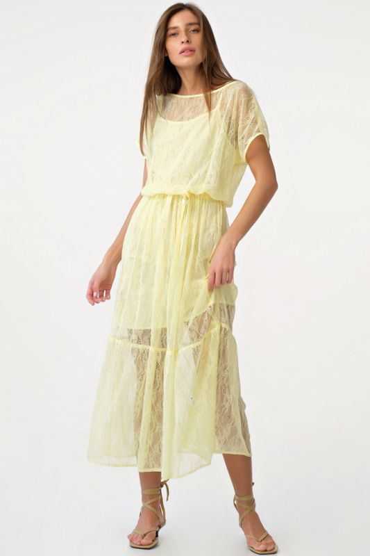 Yellow loose lace midi dress