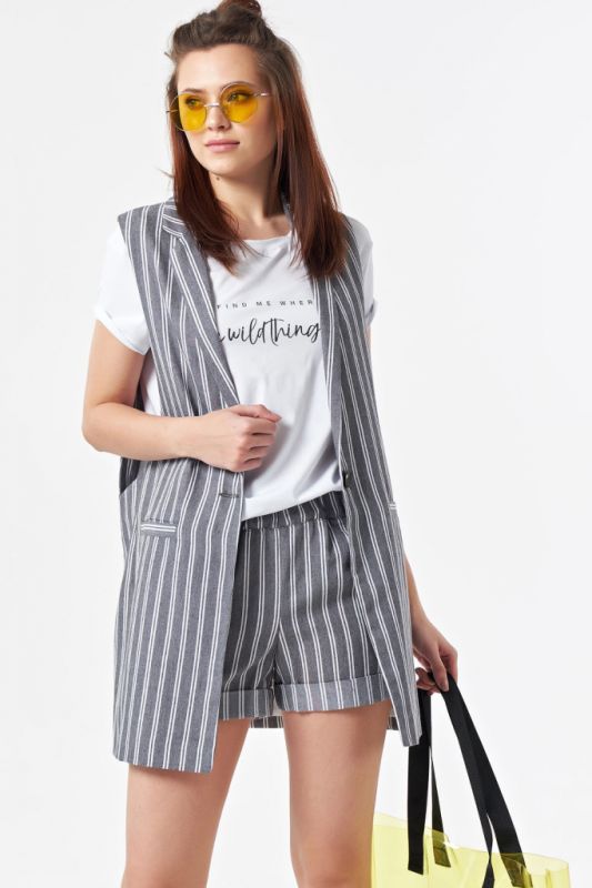 Cotton striped summer shorts with elastic band on gray