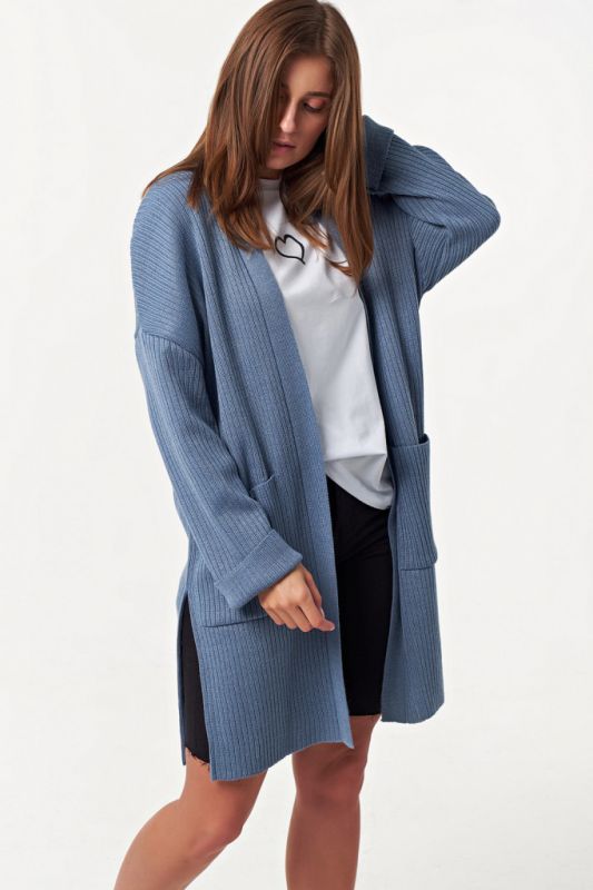 Oversize knit cardigan with side slits indigo