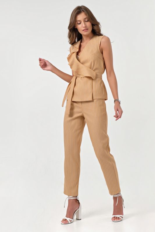 Summer pant suit with striped blouse on sand color