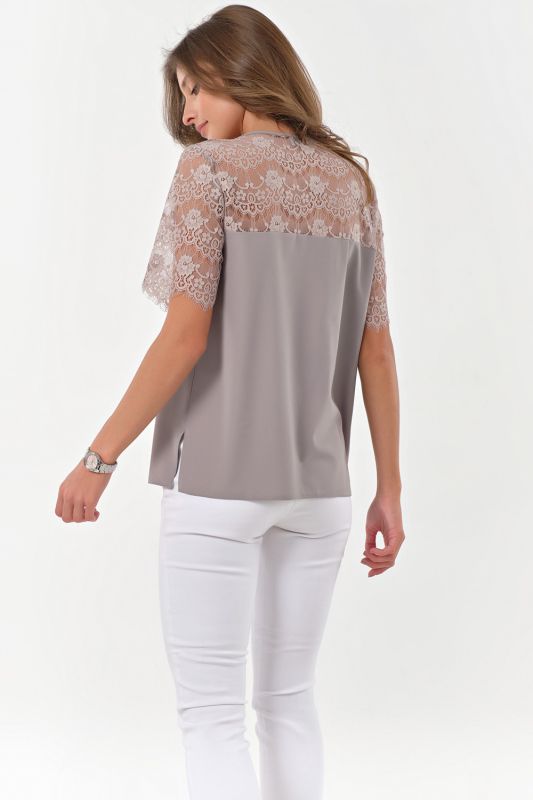 Dressy straight blouse with lace gray