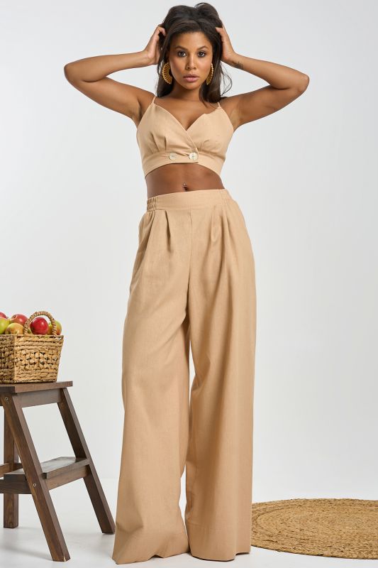 Beige linen palazzo pants