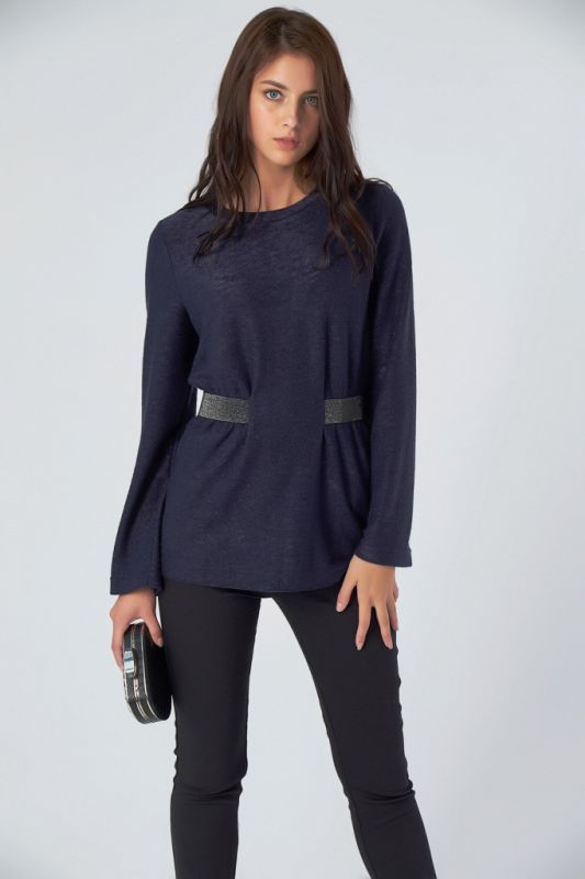 Long fitted knitted sweater dark blue