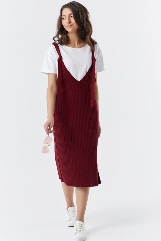 Warm knitted midi bordeaux sundress