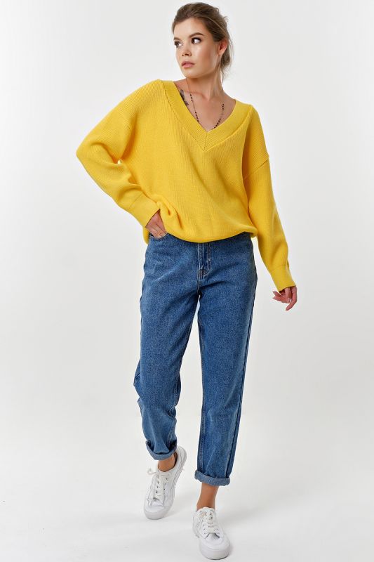 Cotton melange melange yellow v-neck knitted sweater