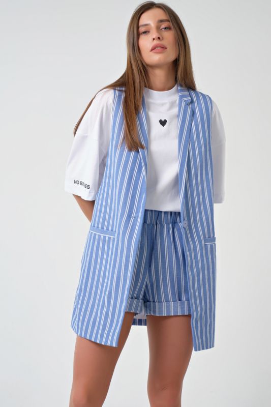 Long cotton striped summer vest on light blue