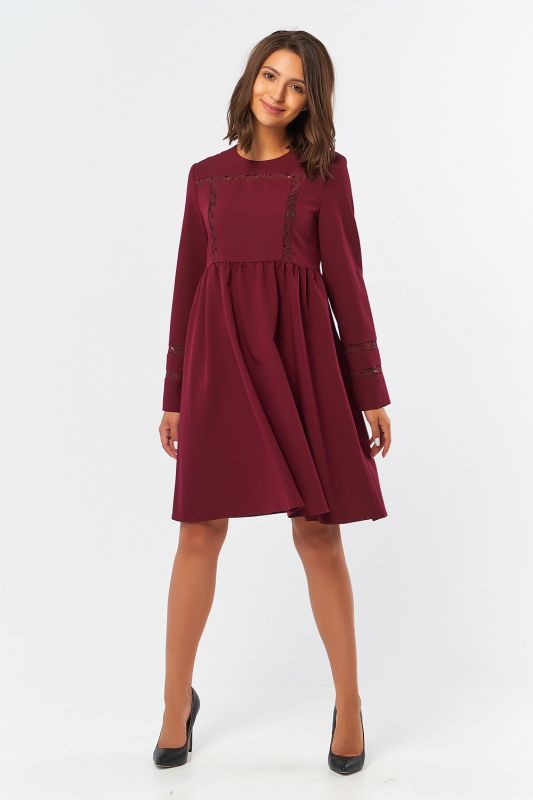 Casual loose long sleeve dress in wine