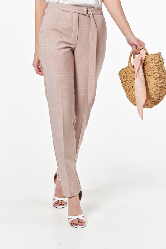 Summer pants narrowed to the bottom in plaid on beige