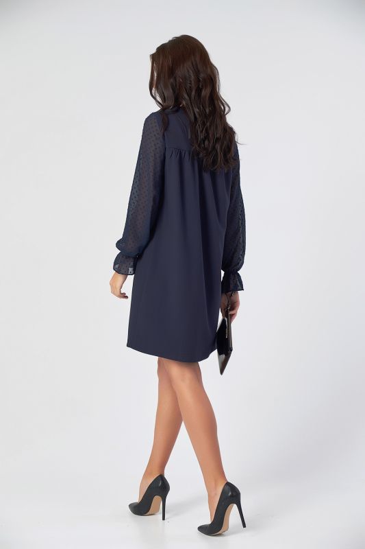 Lightweight straight dress with chiffon sleeves on dark blue