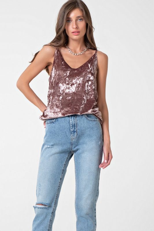 Velvet strappy top in dusty pink