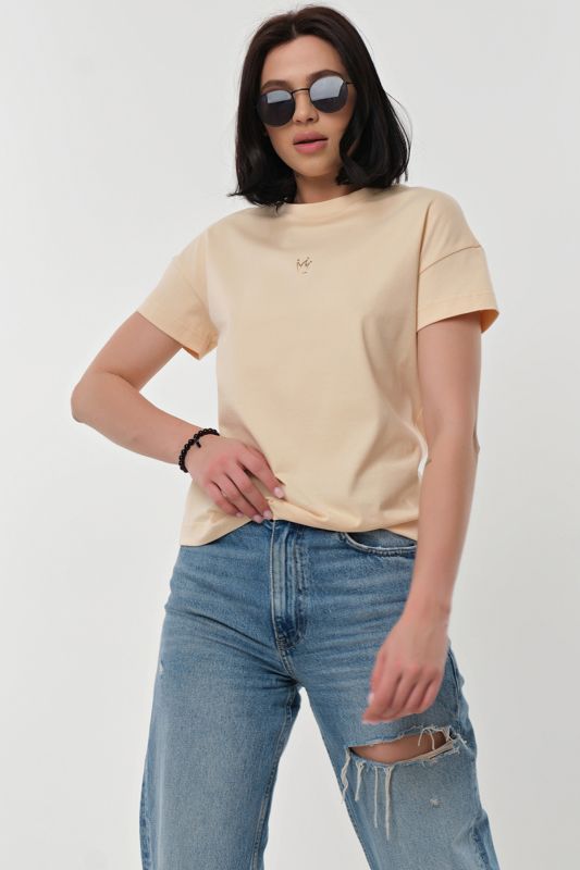 Beige cotton print T-shirt