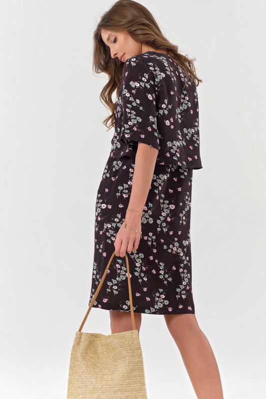 Summer fitted dress with print on black