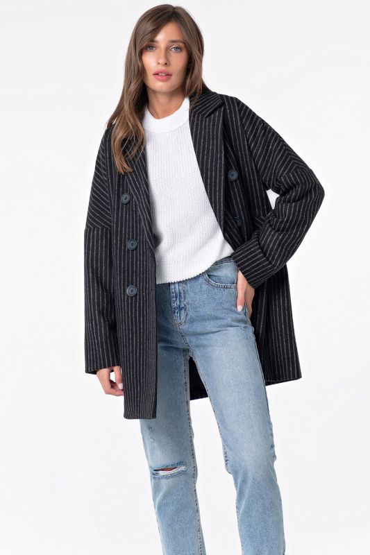 Black striped straight coat