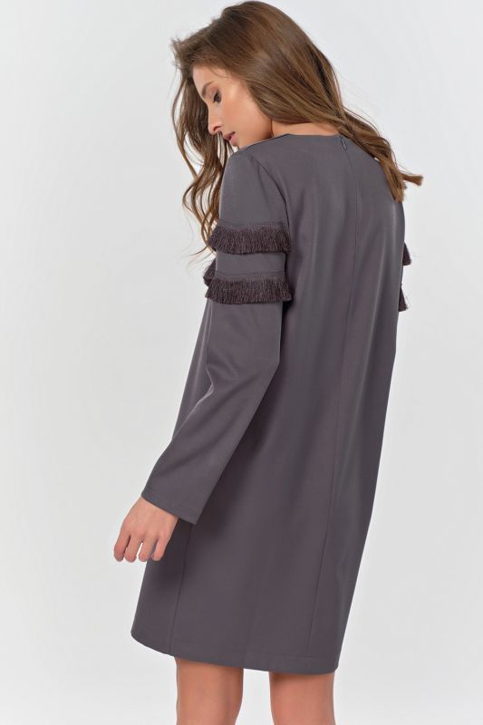 Straight dress with fringe gray