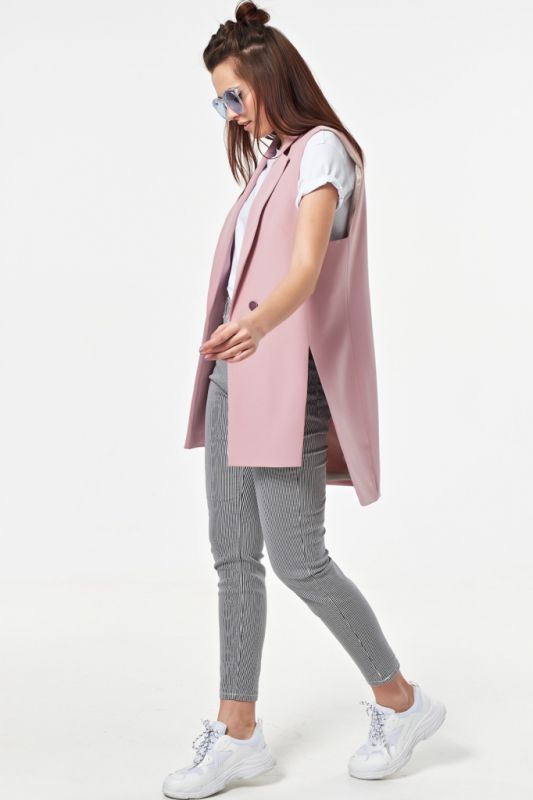 Long straight vest with slits on sides made of suit fabric dusty pink