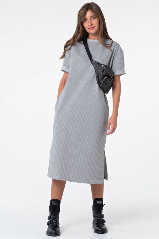 Long cotton t-shirt dress with striped stripes on gray