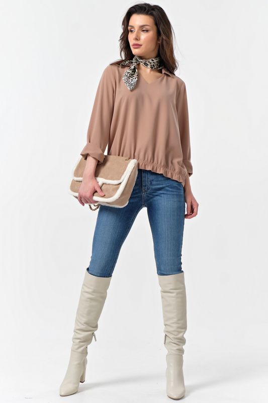 Office blouse with v-neck beige