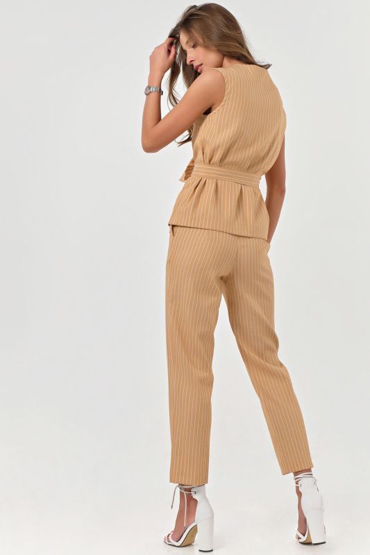 Summer pant suit with striped blouse on sand color