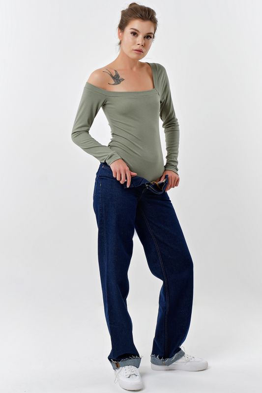 Soft knit body with open shoulder olive color