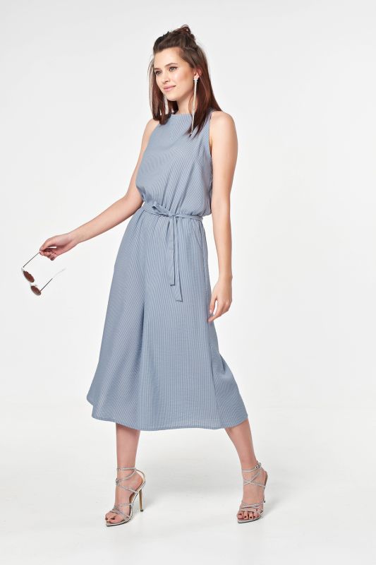 Summer loose striped jumpsuit on gray-blue