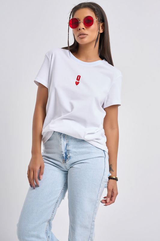 Embroidered jersey T-shirt white