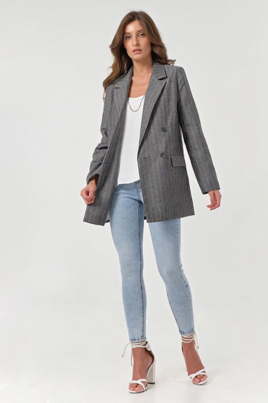 Summer double-breasted cotton striped jacket in gray