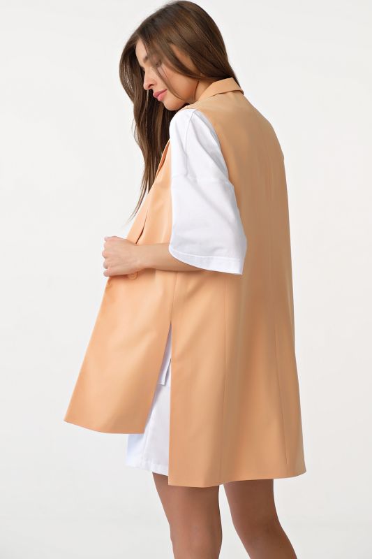 Long straight vest with slits on sides made of suit fabric peach